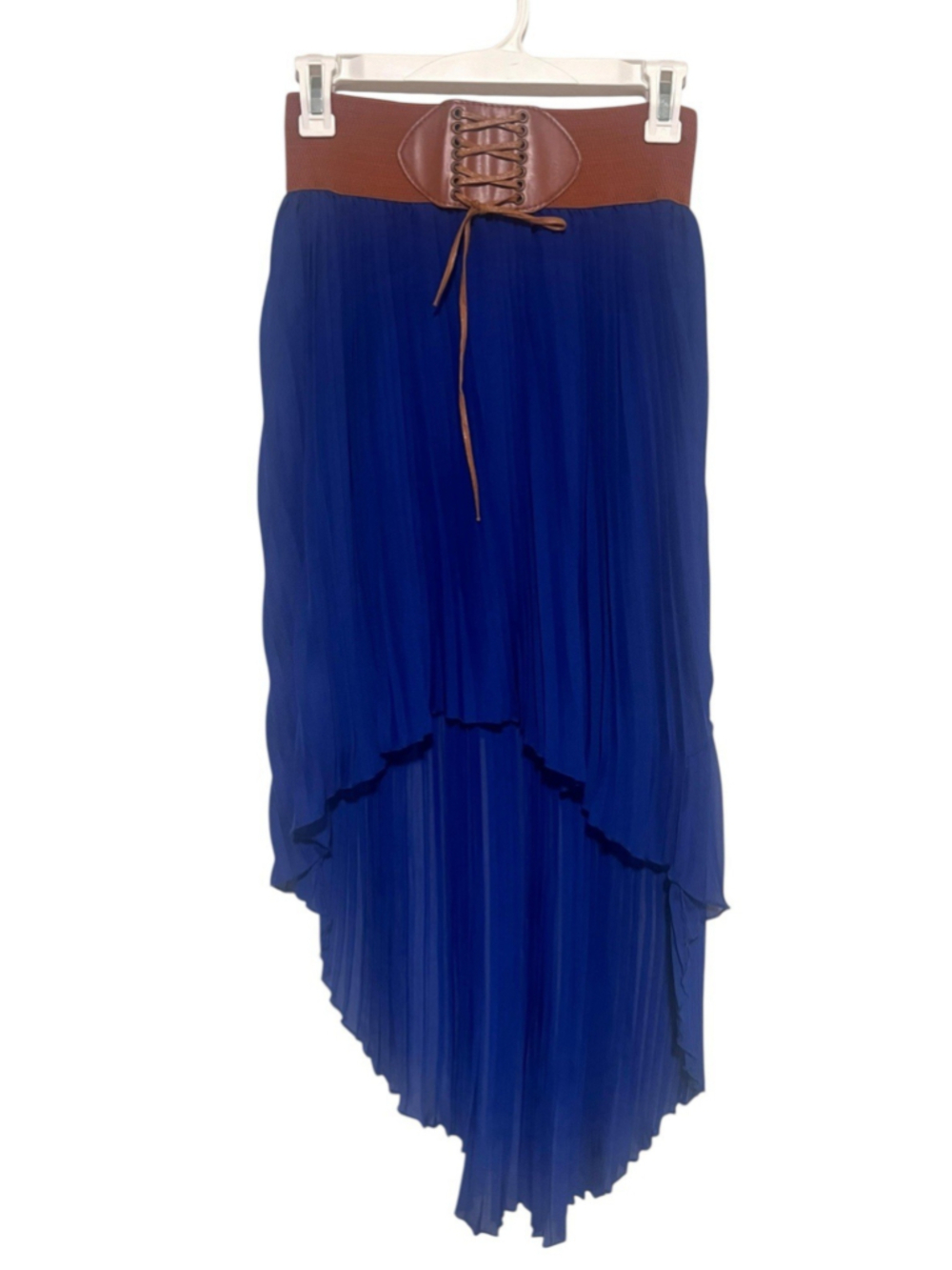 B.B Couture Skirt Women’s Large Royal Blue Boho Festival Western Hi Low Belted